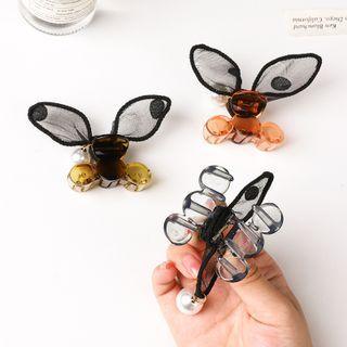 Bow Mesh Faux Pearl Hair Clamp