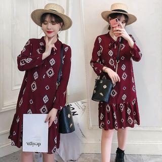 Pattern Printed Tie-neck Dress
