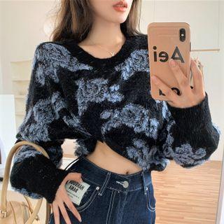 Flower Print Knit Sweater