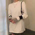 Long-sleeve Color Block T-shirt White & Black - One Size