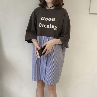 Stripe Panel Lettering T-shirt Dress