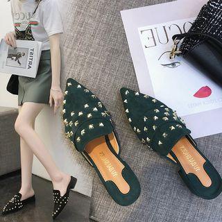 Low Heel Studded Pointed Mules