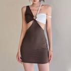 Sleeveless Two-tone Cut-out Mini Sheath Dress