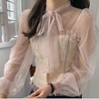 Mock Two-piece Tie-neck Blouse Mauve - One Size