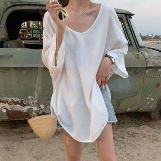 U-neck Elbow-sleeve Oversize Top