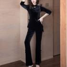 Set: Velvet 3/4-sleeve Top + Boot Cut Pants