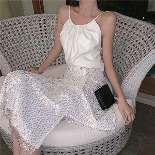 Plain Camisole Top / Glittered Irregular Skirt