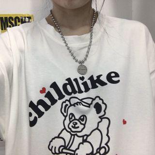 Couple Matching Bear Print Elbow-sleeve T-shirt White - One Size