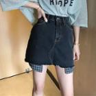 Check Pocket Panel Denim Skirt
