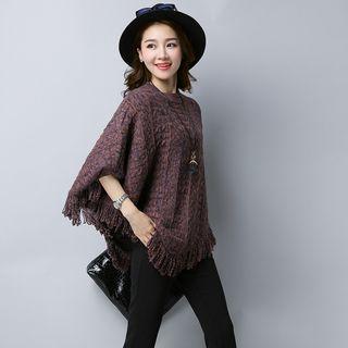 Fringe-hem Batwing-sleeve Sweatshirt