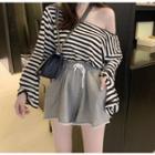 Striped Oversize Long-sleeve T-shirt / Drawstring Wide-leg Shorts