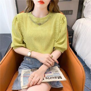 Puff-sleeve Chain Detail T-shirt