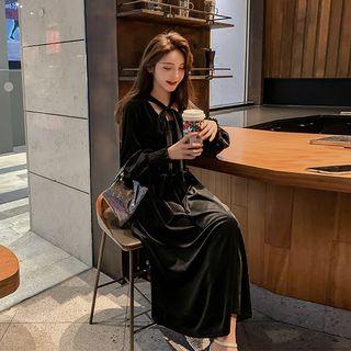 Plain Velvet Lantern-sleeve Dress