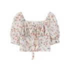 Short-sleeve Flower Print Cropped Blouse Floral - Pink - One Size