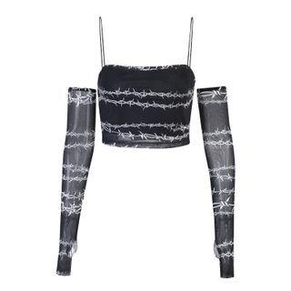 Set: Wire Print Cropped Camisole Top + Arm Sleeves