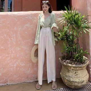 Wide-leg Pants / Plain Long-sleeve Shirt + Camisole Top
