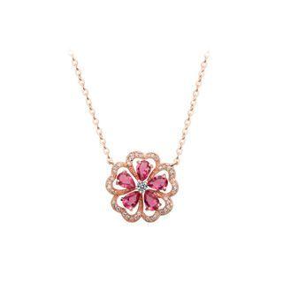 Fashion And Elegant Plated Rose Gold Flower Rose Red Cubic Zirconia Necklace Rose Gold - One Size