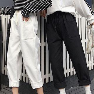 Plain Drawstring Straight Cut Pants
