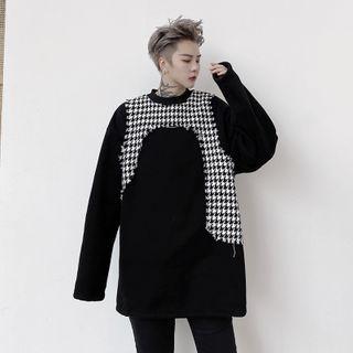 Houndstooth Long-sleeve Panel Top