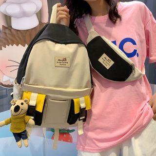 Set: Color Block Nylon Backpack + Belt Bag