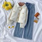 Fleece Button Jacket / Mock-neck Long-sleeve T-shirt / Straight Fit Jeans