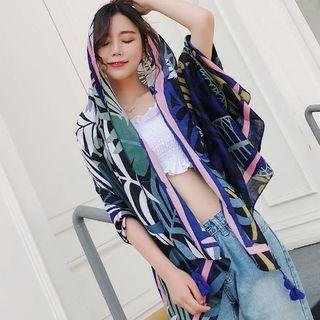 Patterned Scarf Gray & Navy Blue & White - One Size