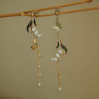 Flower Asymmetrical Alloy Dangle Earring 1 Pair - Gold - One Size