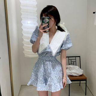 Puff-sleeve Peter Pan Collar Floral Playsuit