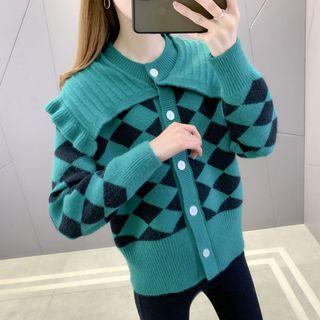 Collared Diamond Jacquard Cardigan