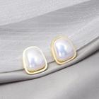Geometric Pearl Earring E3676 - 1 Pair - Gold & White - One Size
