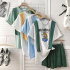Set: Short-sleeve Print T-shirt + Shawl