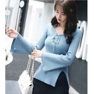 Lace-up Slit Sweater