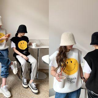 Smile-jacquard Waffle-knit Vest