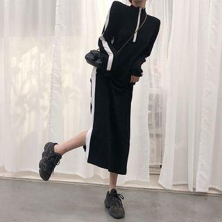 Mock Neck Long-sleeve Dress Black - One Size