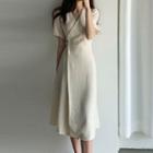 Short-sleeve Wrap A-line Midi Dress