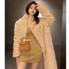 Fluffy Long Coat / Spaghetti Strap Dress