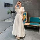 Puff Short-sleeve Maxi A-line Dress