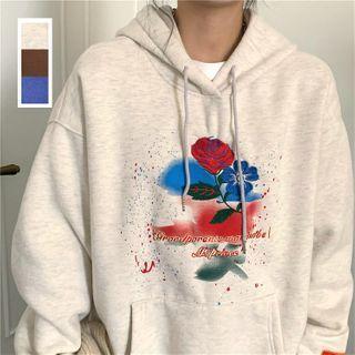 Rose Print Loose-fit Hoodie