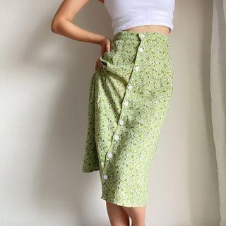 Floral Print Button-up Midi A-line Skirt