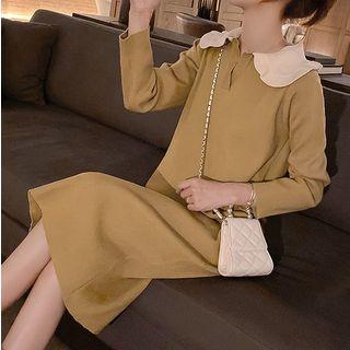 Peter Pan Collar Midi Knit Dress Earth Yellow - One Size