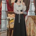 Set: Long-sleeve Lace Top + High Waist Skirt