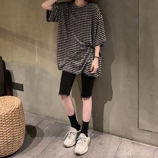 Short-sleeve Striped T-shirt Dark Gray - One Size
