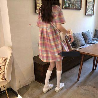 Short-sleeve Plaid Dress / Midi Shirt Dress