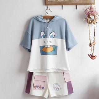 Short-sleeve Print Hoodie / Shorts / Set