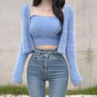Set: Fluffy Cardigan + Cropped Camisole Top
