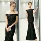 Off Shoulder Sequined Mermaid Evening Gown