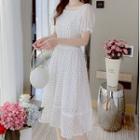 Puff-sleeve Eyelet-lace A-line Dress