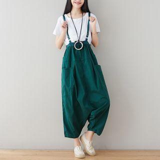 Crop Suspender Harem Pants Green - One Size