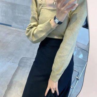 Square-neck Knit Top / Midi A-line Skirt / Set