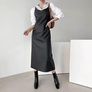Faux-leather Overall Dress